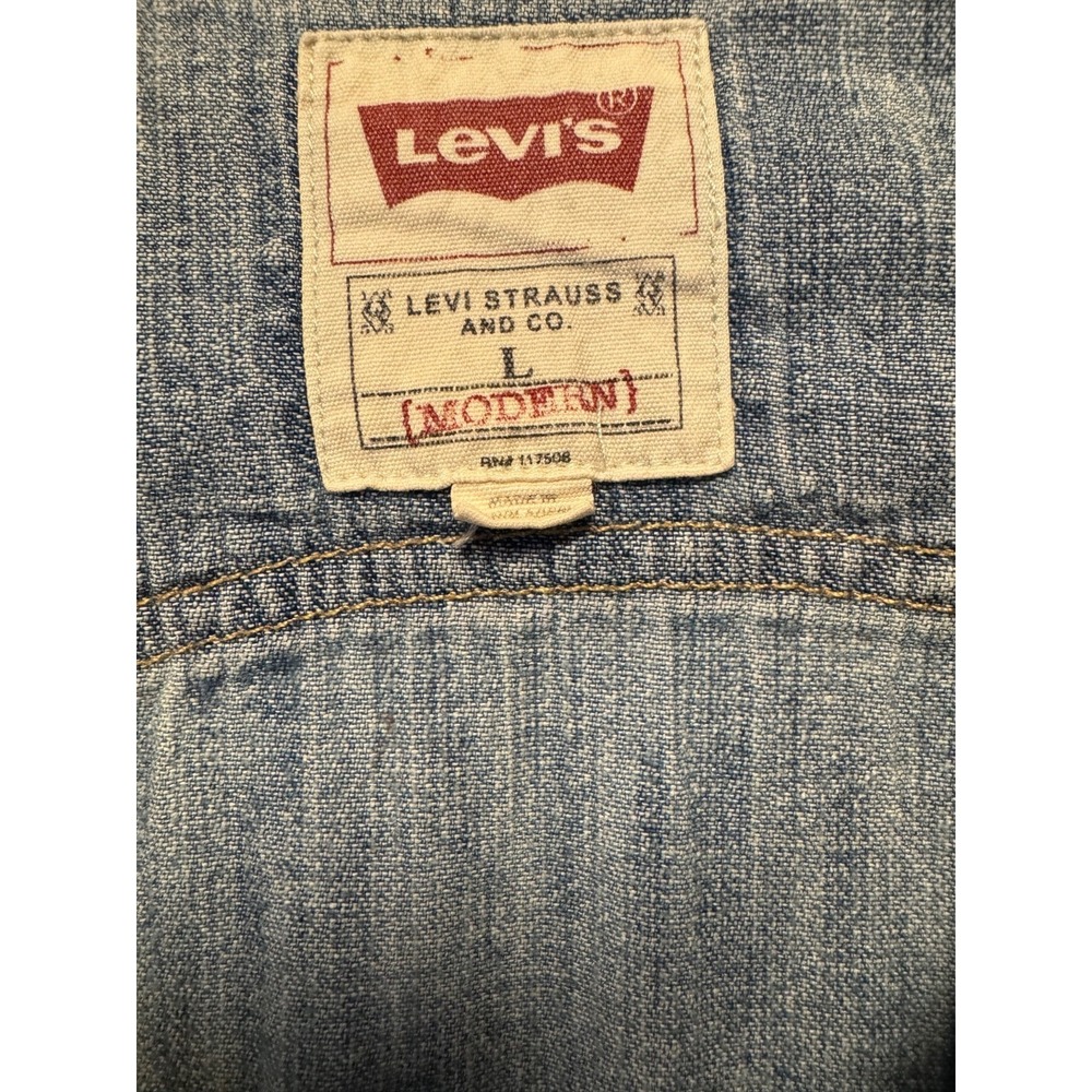 Levis Pearl Snap Denim Long Sleeve Blue Shirt Mens Western Red Tab Sz L - Picture 7 of 16